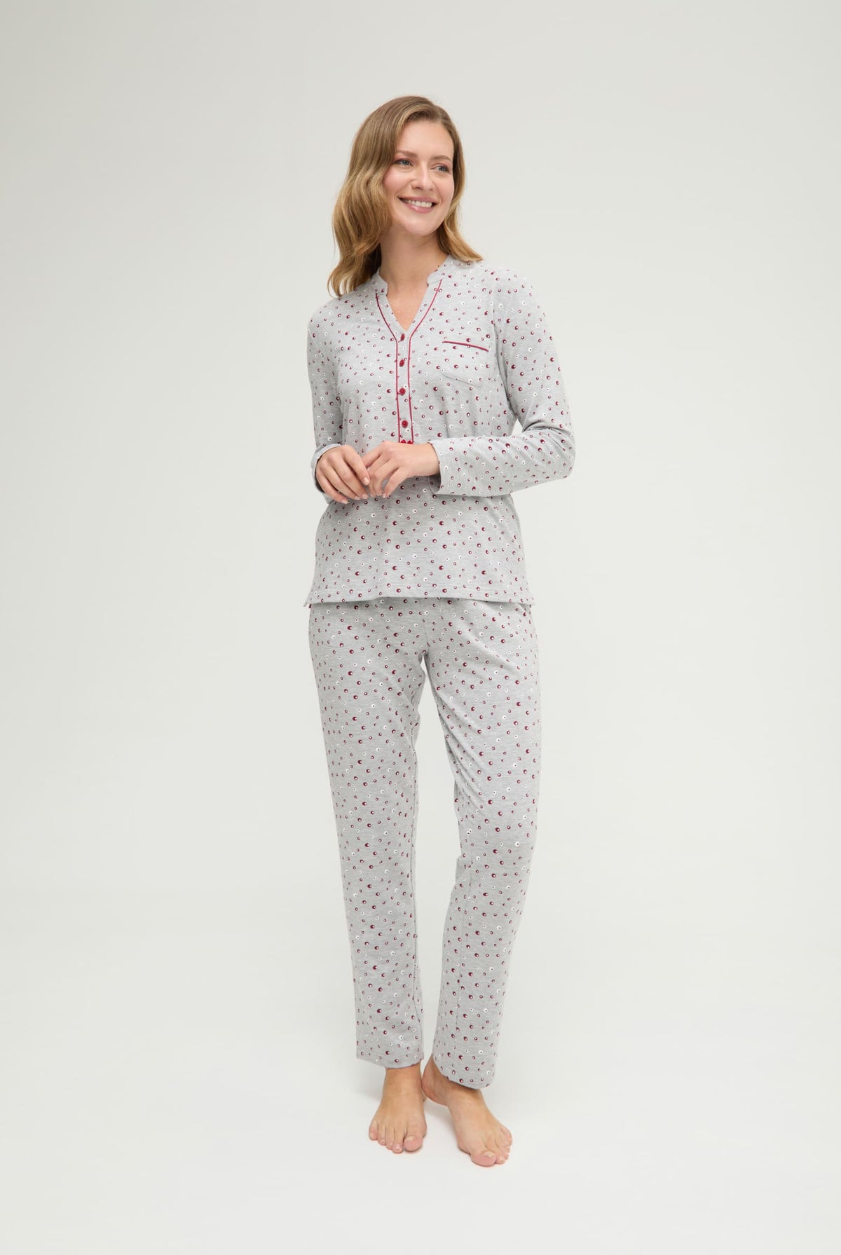 Pijama de invierno manga larga vigoré burdeos de topos