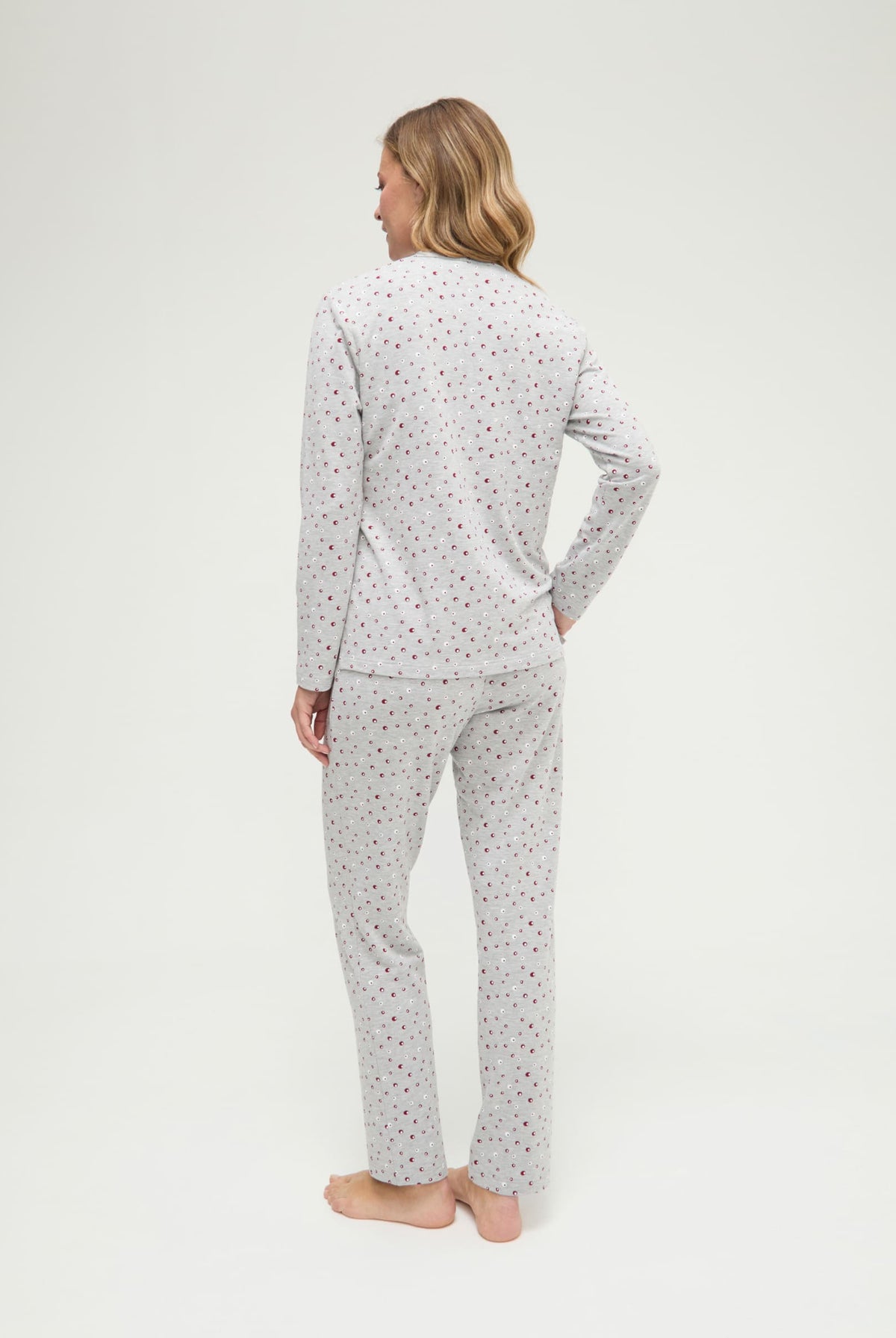 Pijama de invierno manga larga vigoré burdeos de topos