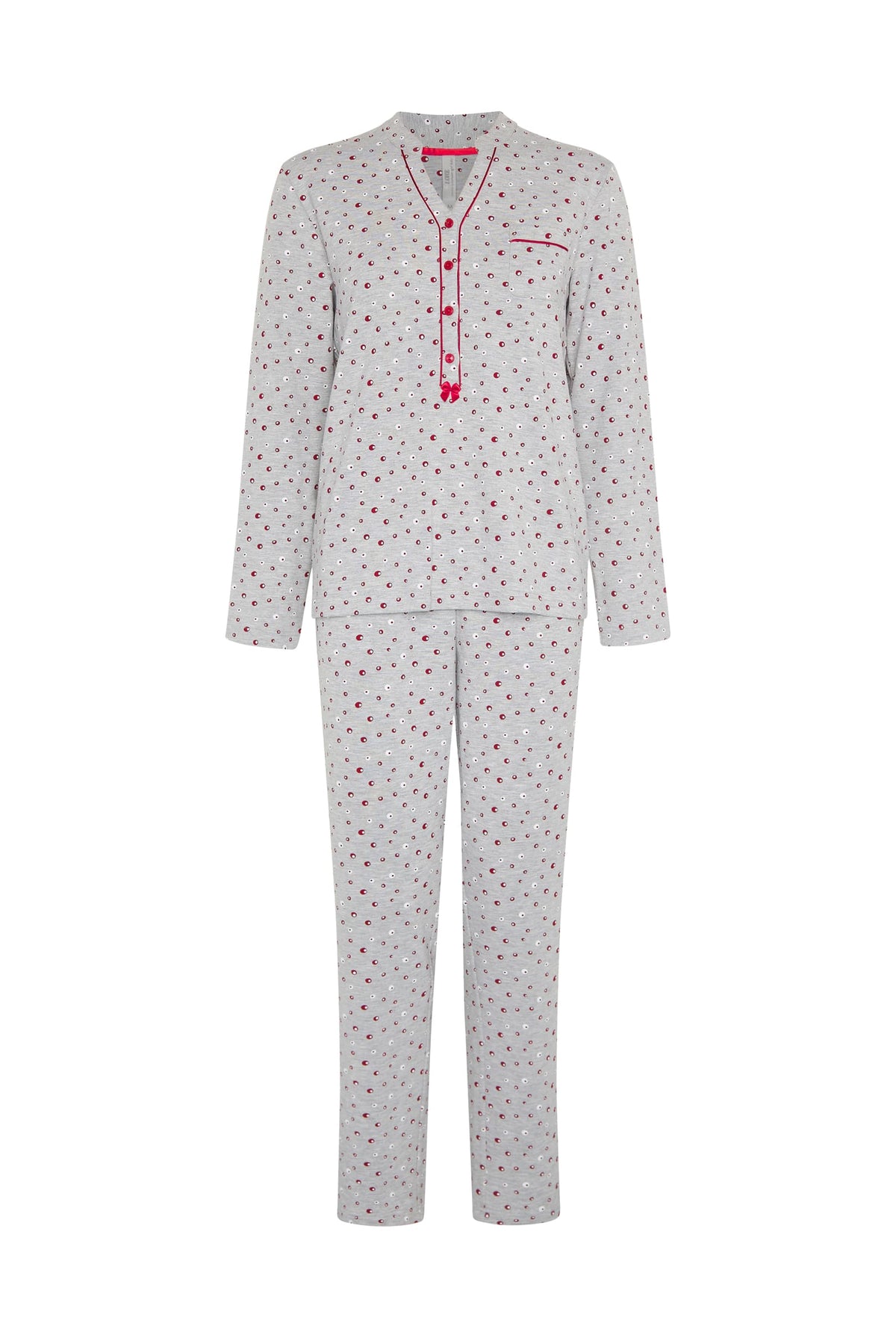 Pijama de invierno manga larga vigoré burdeos de topos