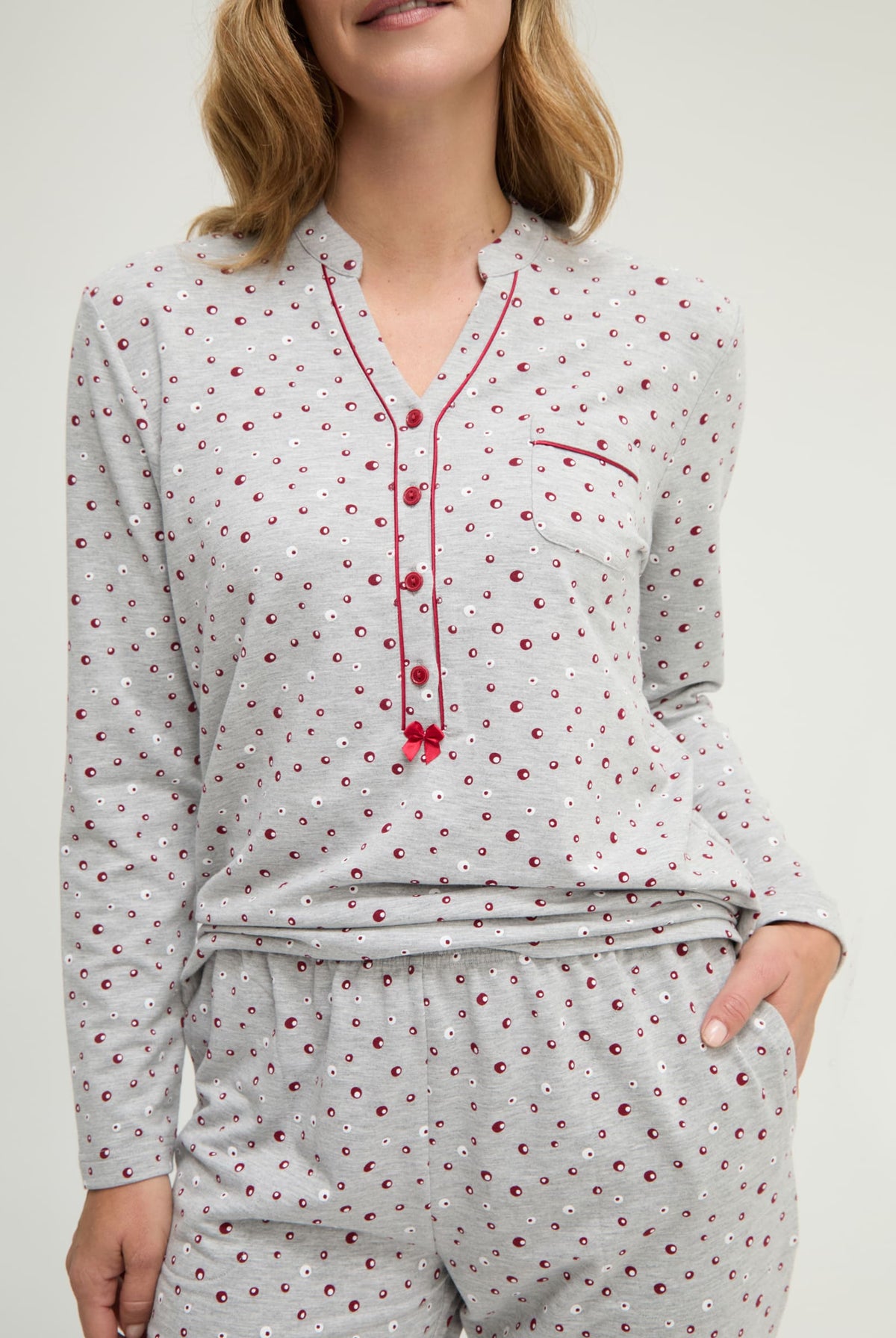 Pijama de invierno manga larga vigoré burdeos de topos