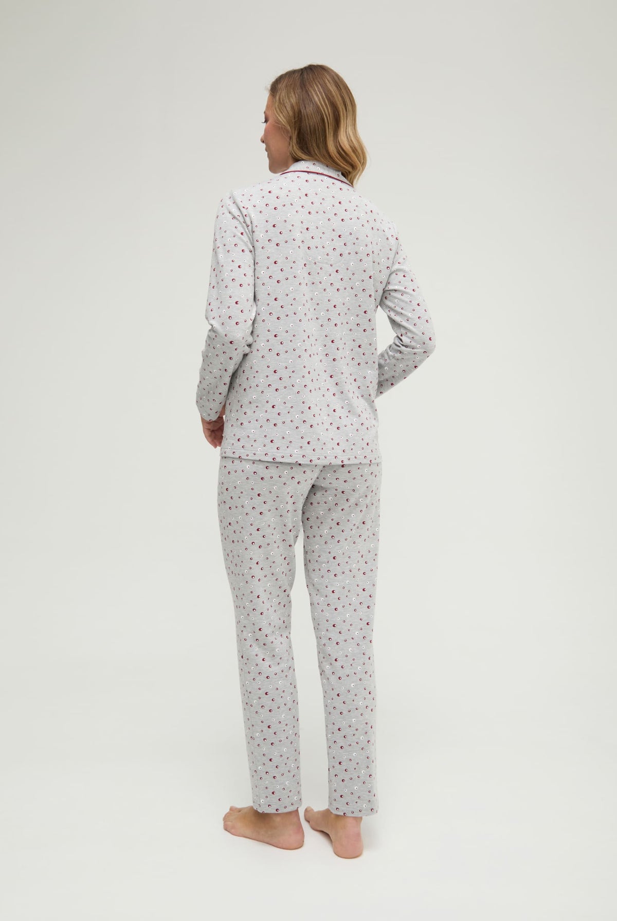 Pijama de invierno manga larga abierto vigoré burdeos de topos