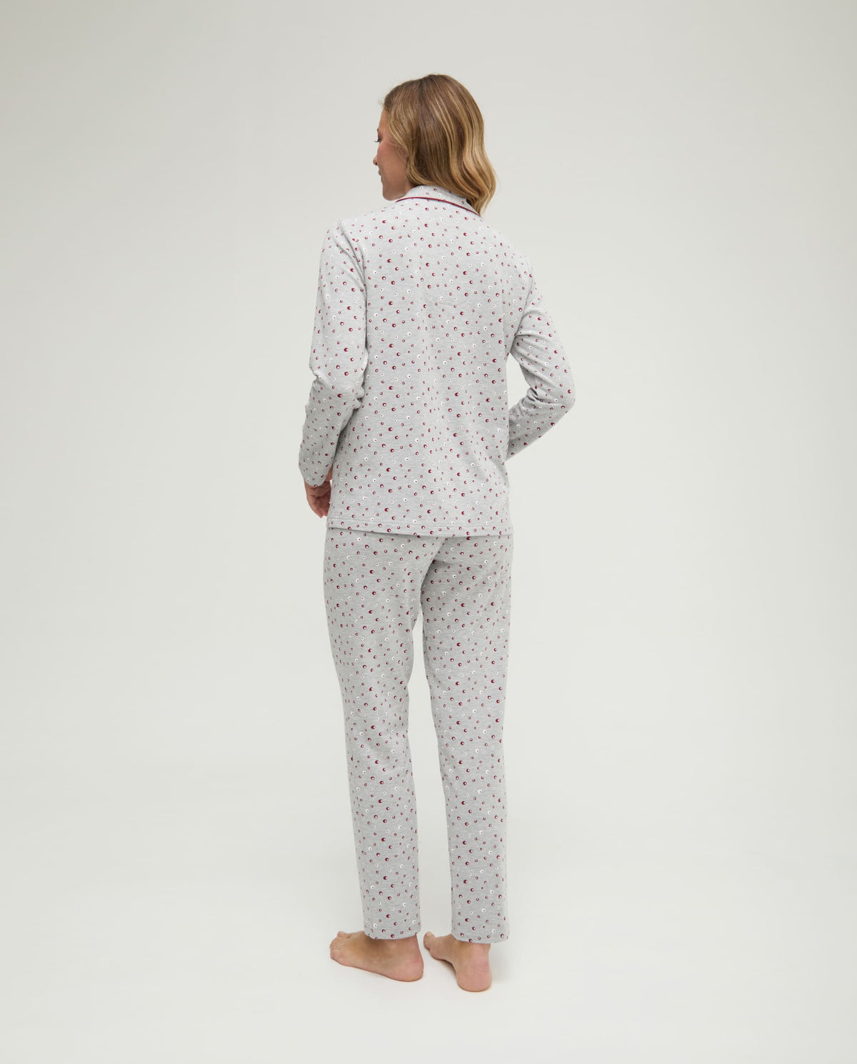 Pijama de invierno manga larga abierto vigoré burdeos de topos