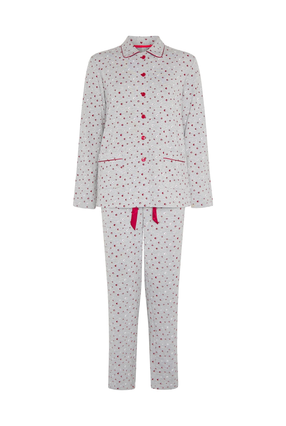 Pijama de invierno manga larga abierto vigoré burdeos de topos