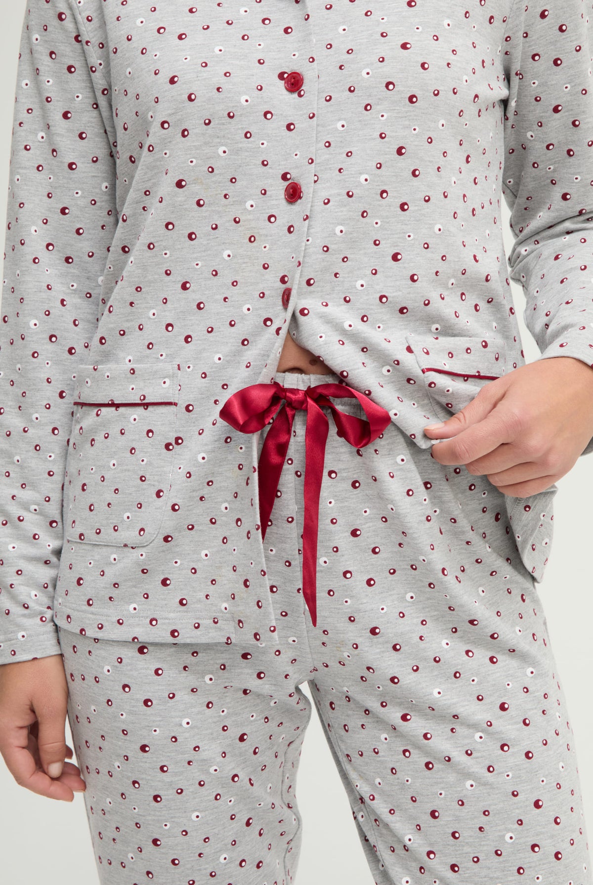 Pijama de invierno manga larga abierto vigoré burdeos de topos