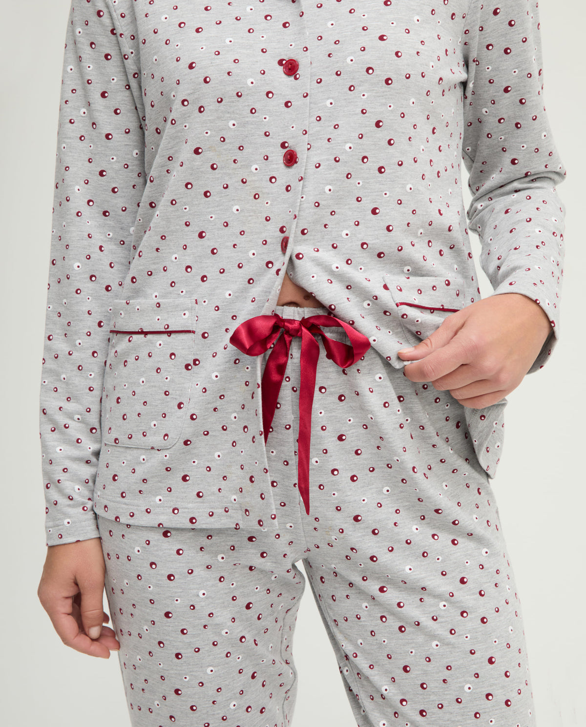 Pijama de invierno manga larga abierto vigoré burdeos de topos