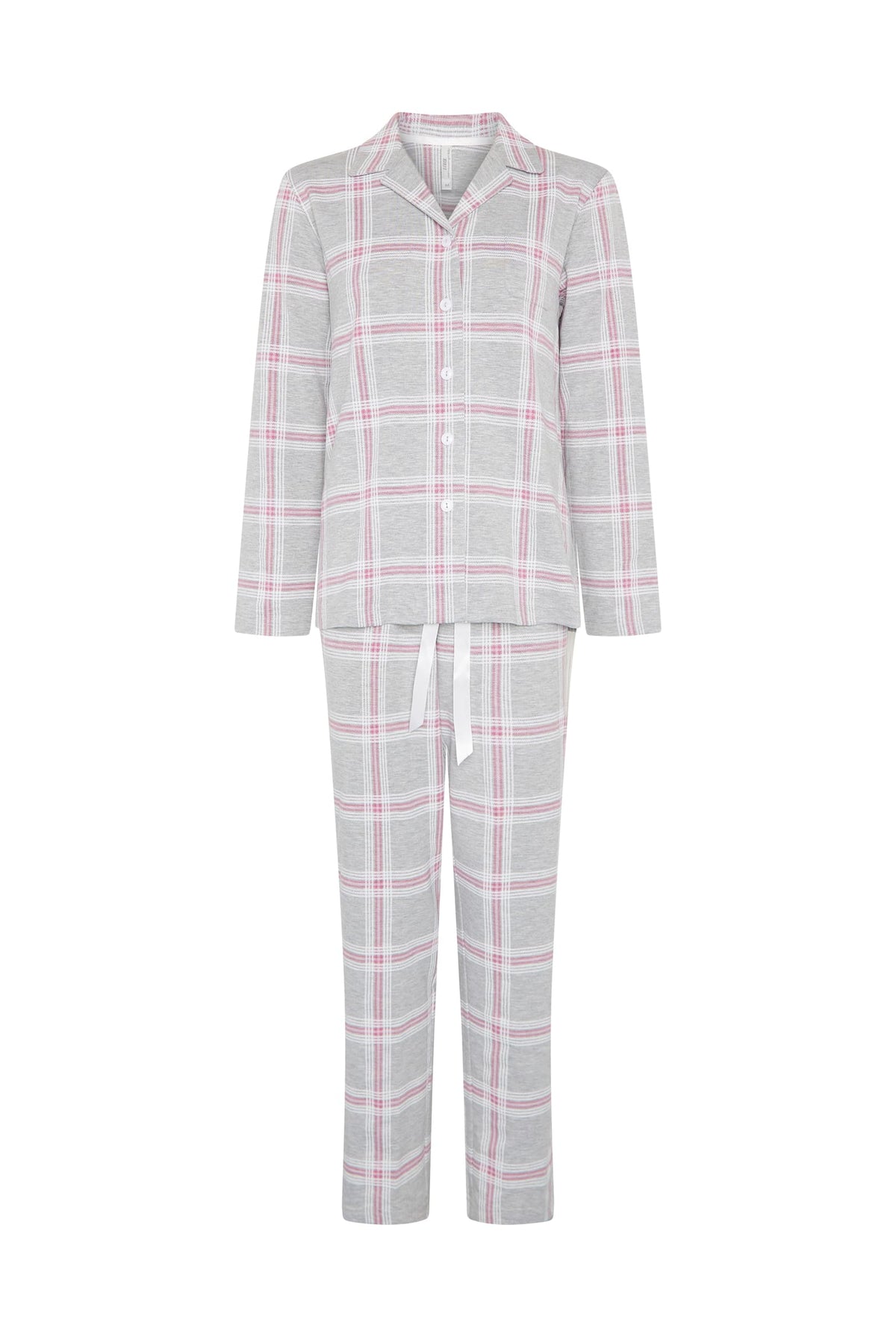 Pijama de invierno manga larga abierto de cuadros malva