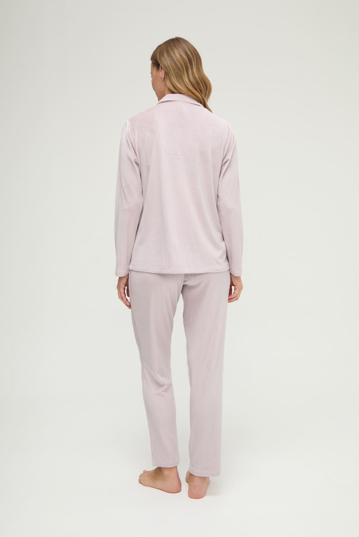 Pijama de invierno manga larga abierto vigoré malva cuello solapa