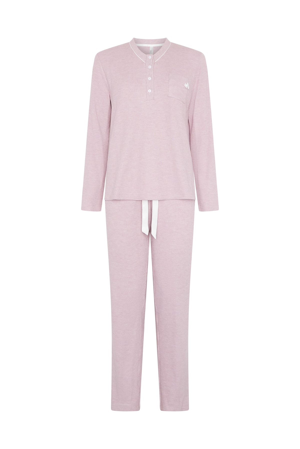 Pijama de invierno manga larga vigoré malva cuello pico de cuadritos
