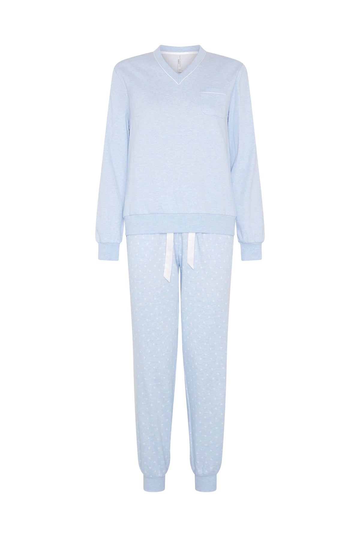 Pijama de invierno manga larga vigoré azul cuello pico de corazones
