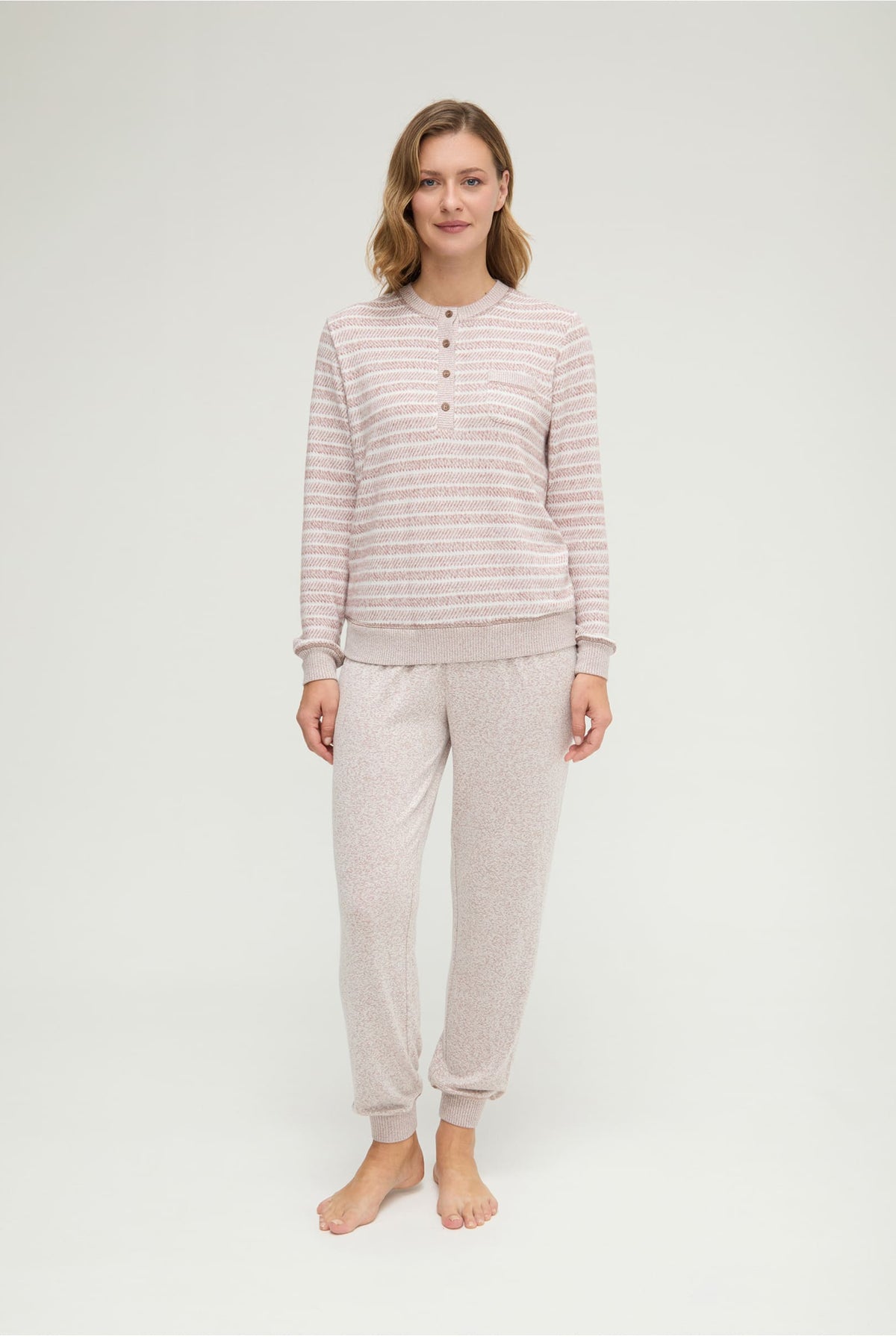 Pijama de invierno manga francesa vigoré marrón de rayas