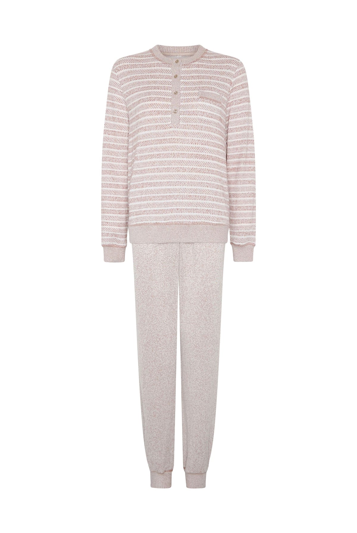 Pijama de invierno manga francesa vigoré marrón de rayas