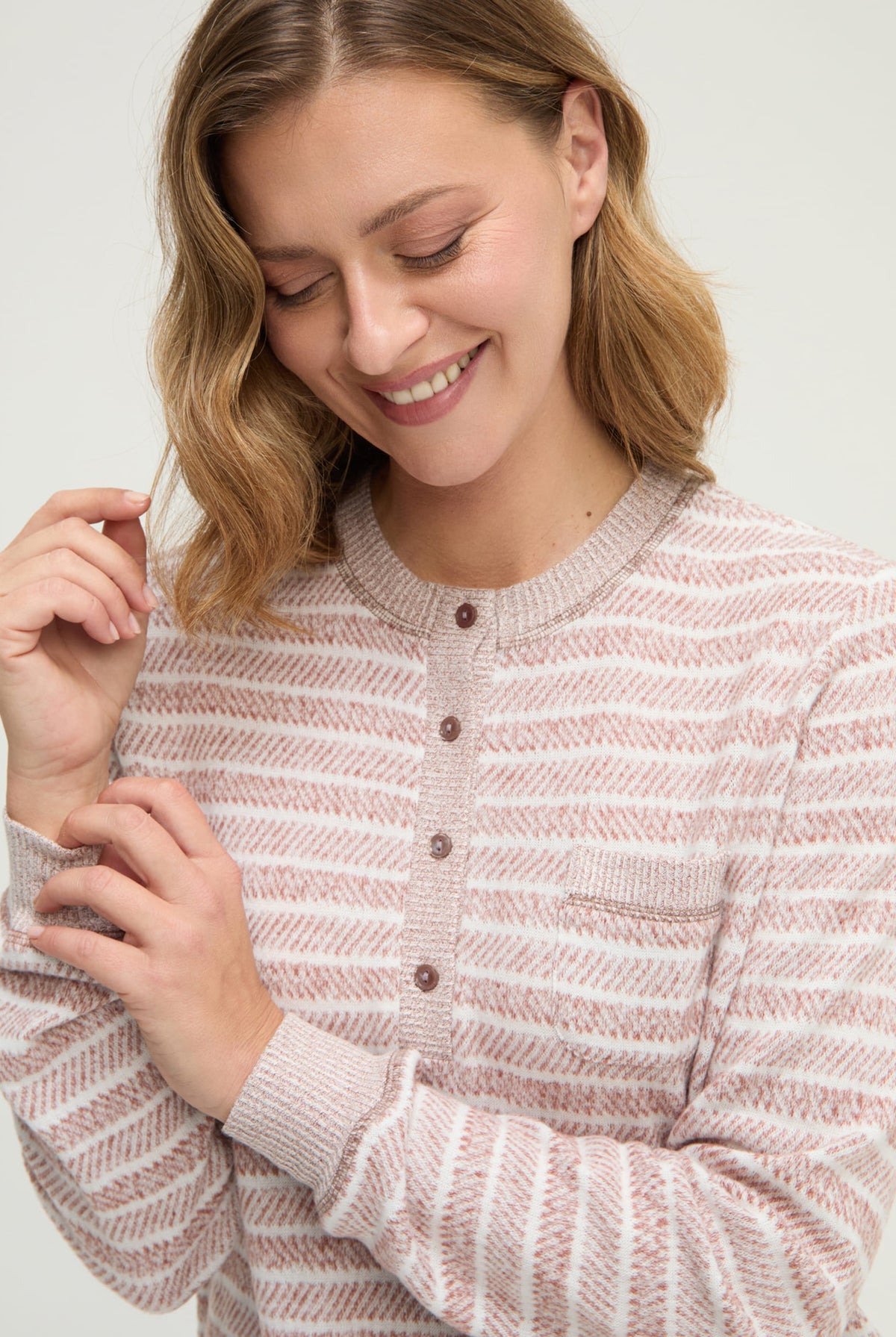 Pijama de invierno manga francesa vigoré marrón de rayas