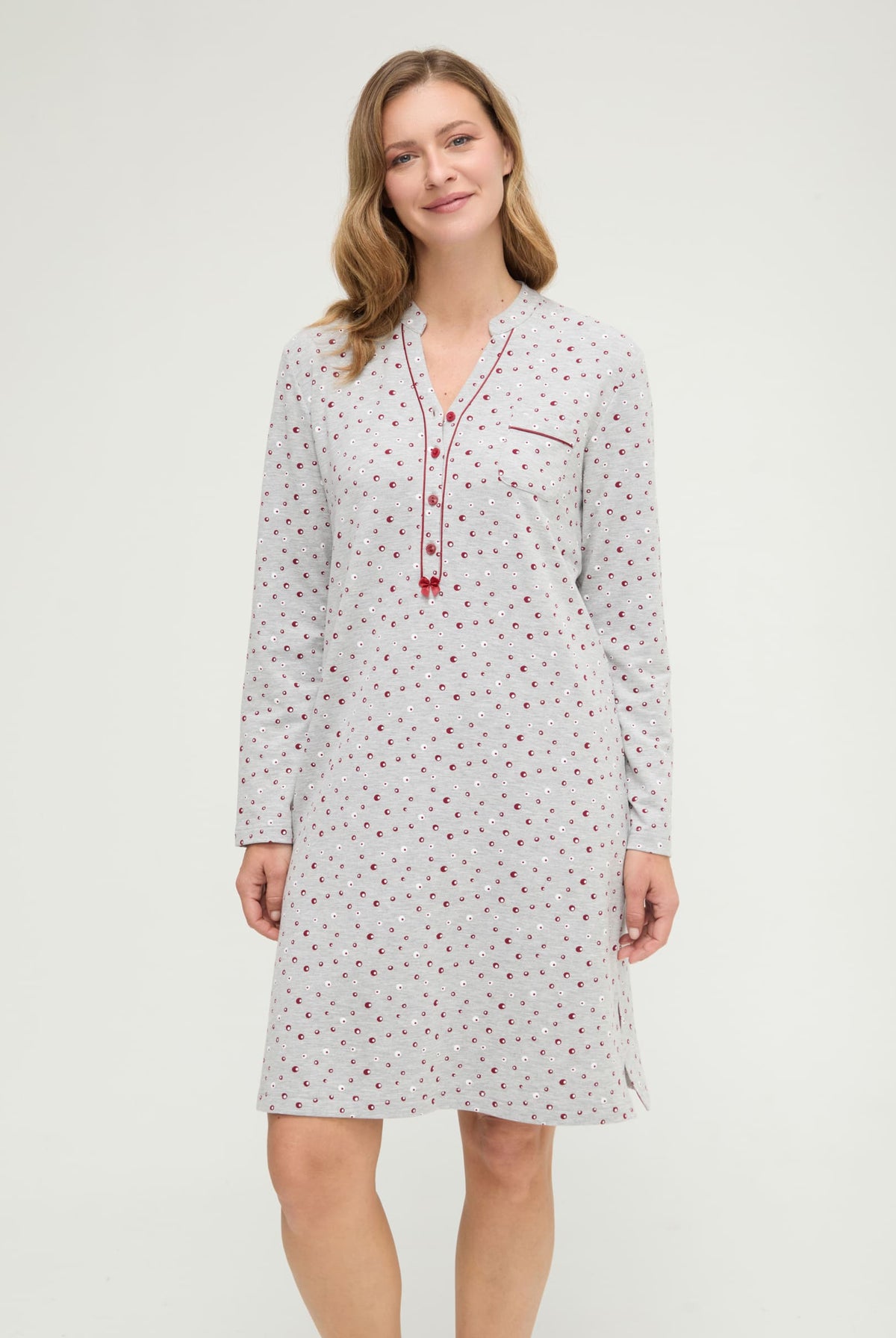 Camisón de invierno manga larga abierto vigoré burdeos de topos