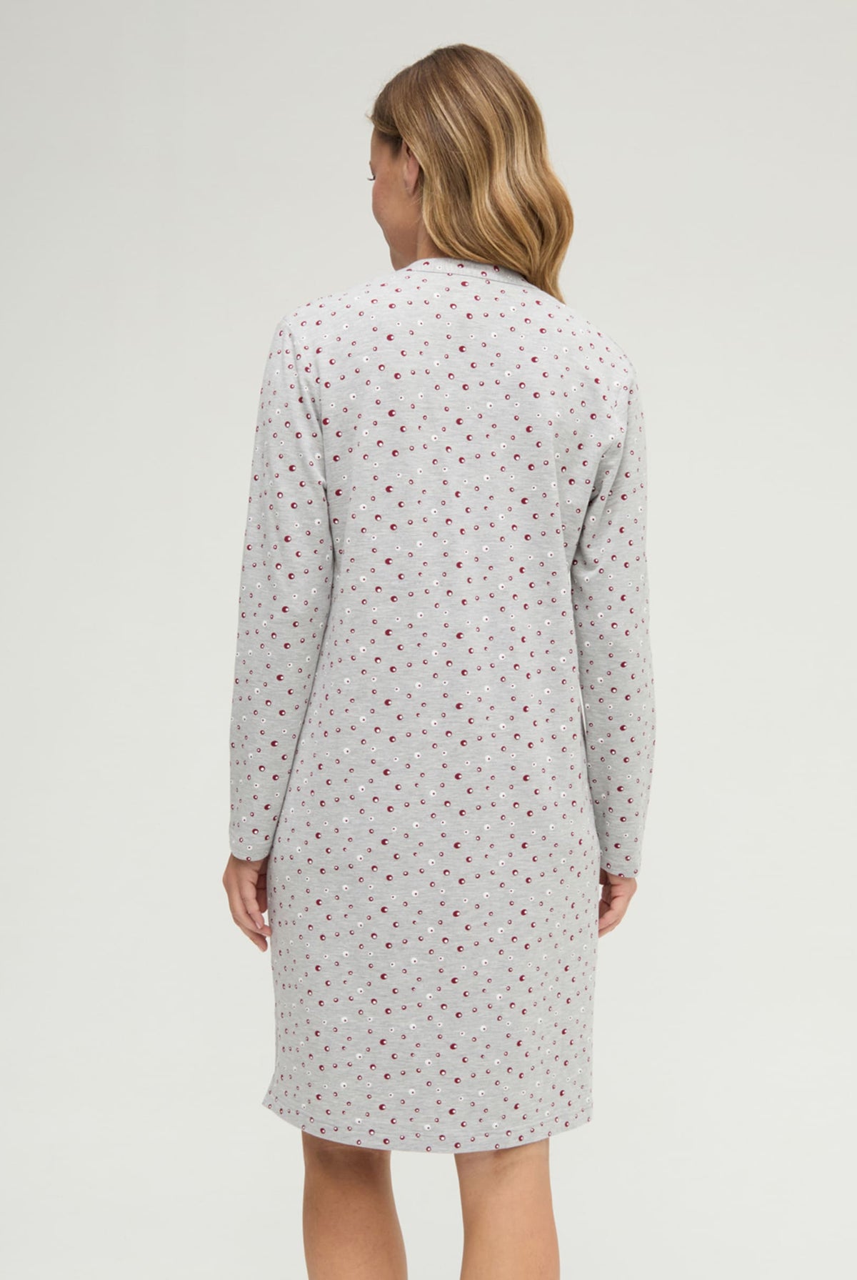 Camisón de invierno manga larga abierto vigoré burdeos de topos