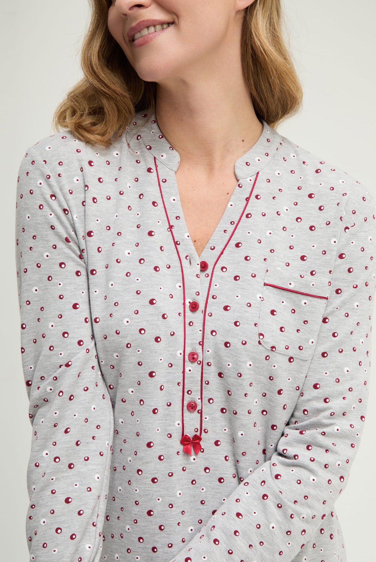 Camisón de invierno manga larga abierto vigoré burdeos de topos