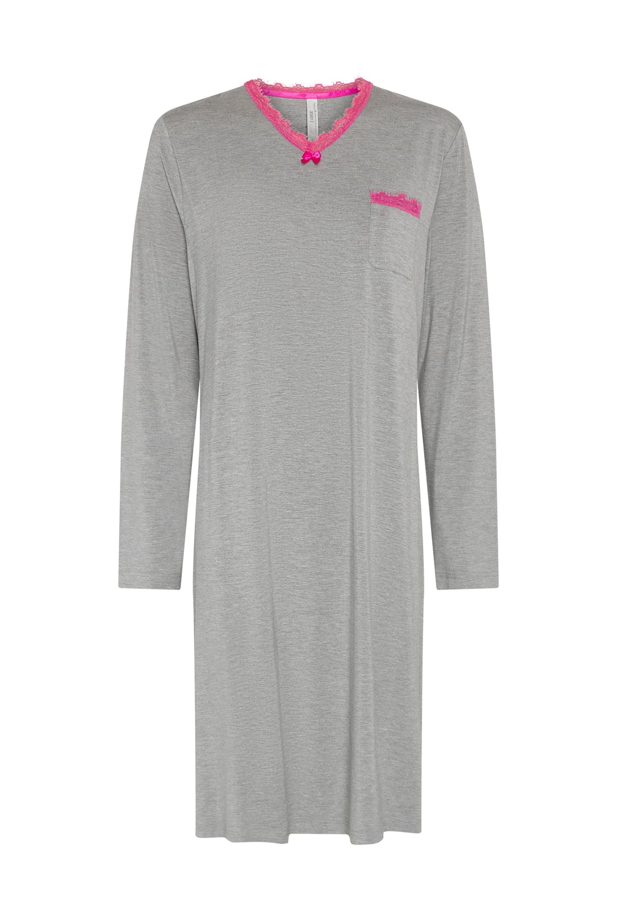 Camisón de invierno manga larga vigoré gris cuello pico con puntilla