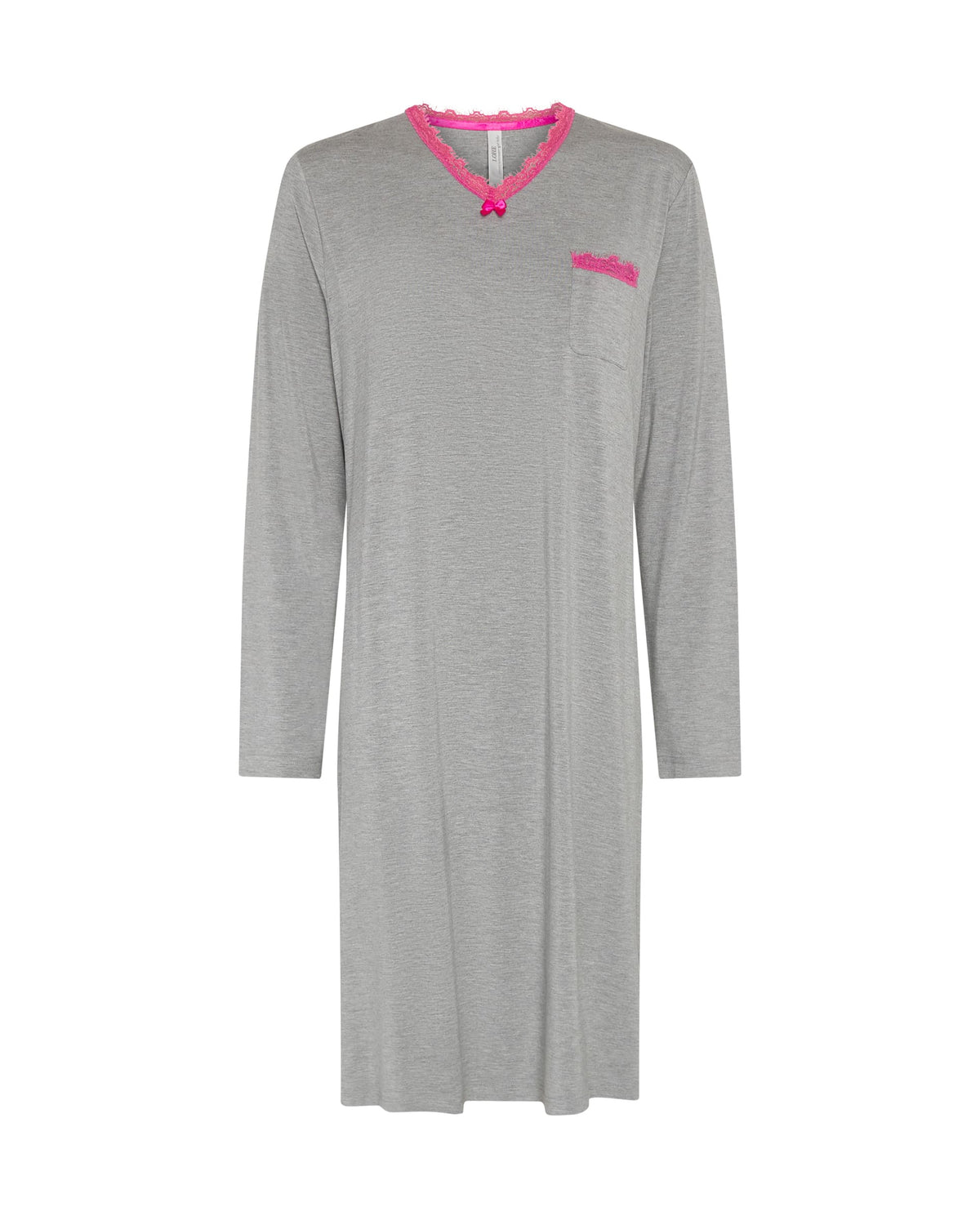 Camisón de invierno manga larga vigoré gris cuello pico con puntilla
