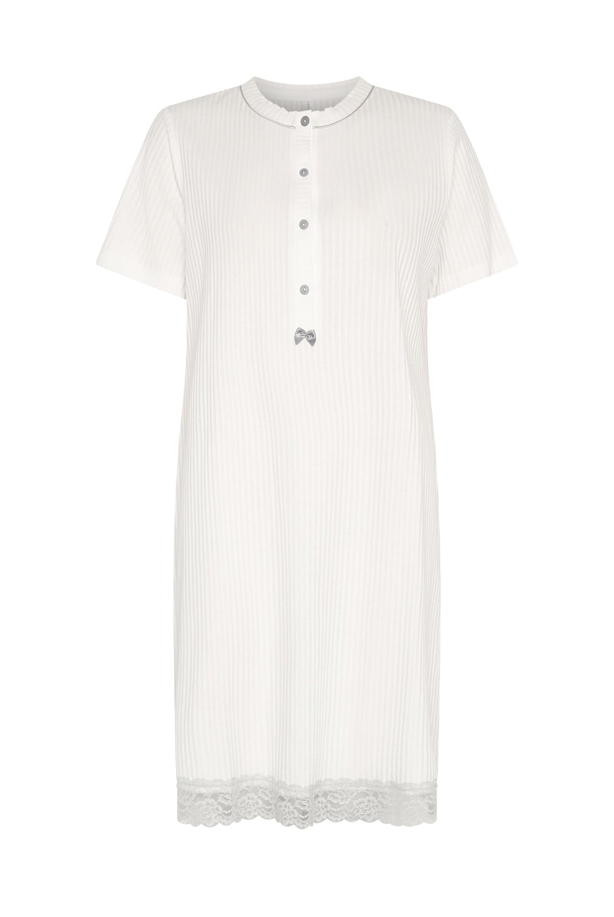 Camisón de invierno manga corta lencero marfil con puntilla