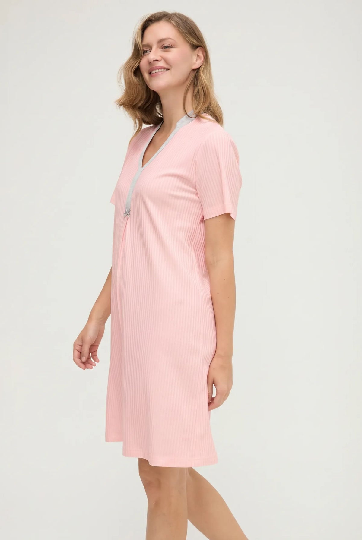 Camisón de invierno manga corta lencero de raso marfil