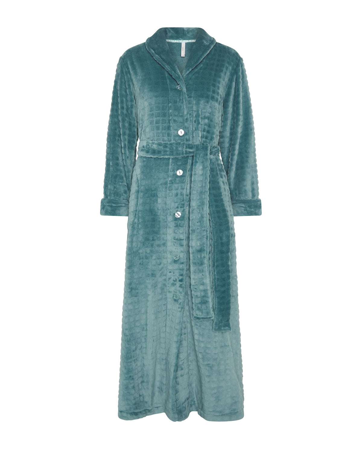 Bata larga de invierno de jacquard rosa con cinturón y bolsillos