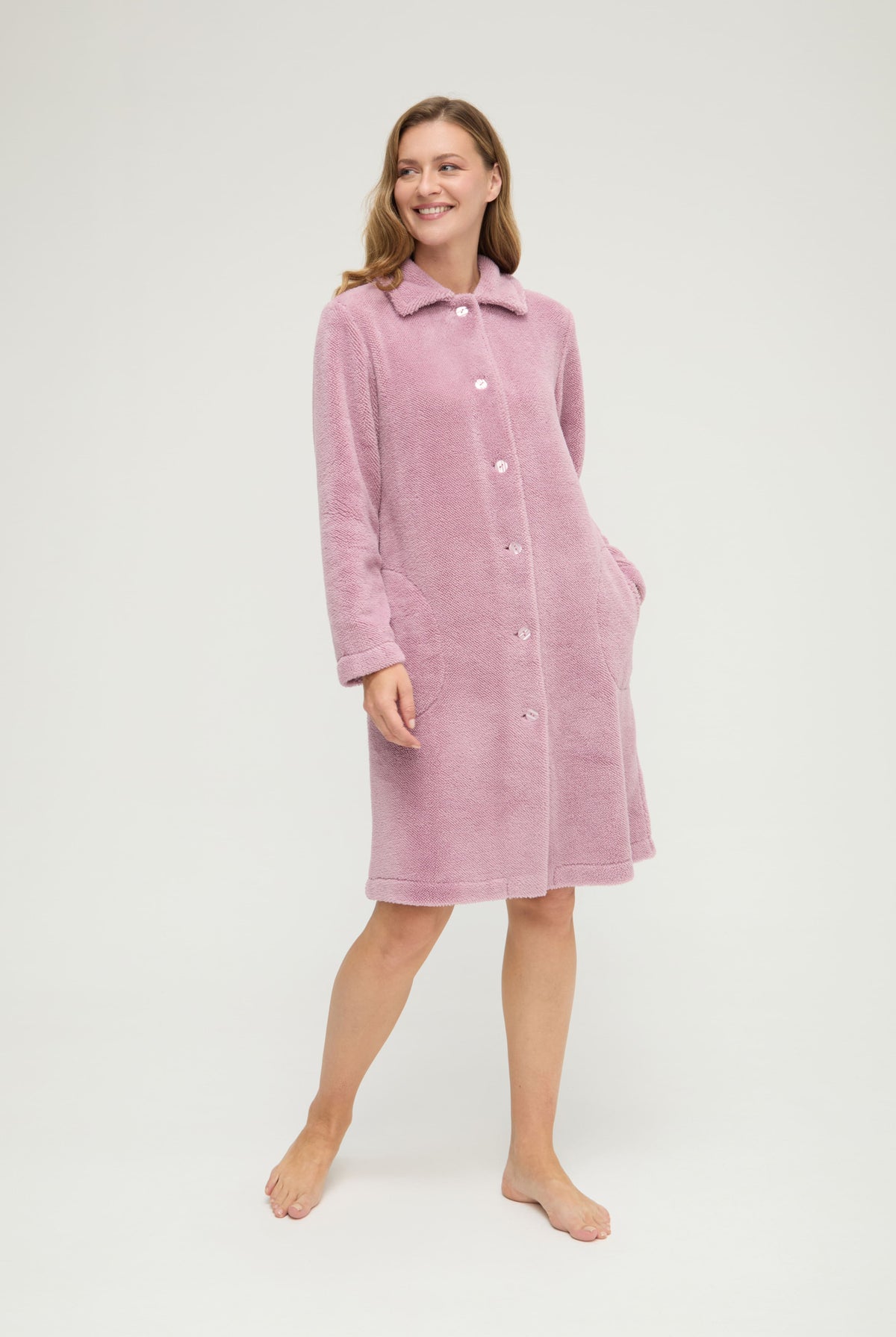 Bata de invierno a la rodilla jacquard malva con bolsillos