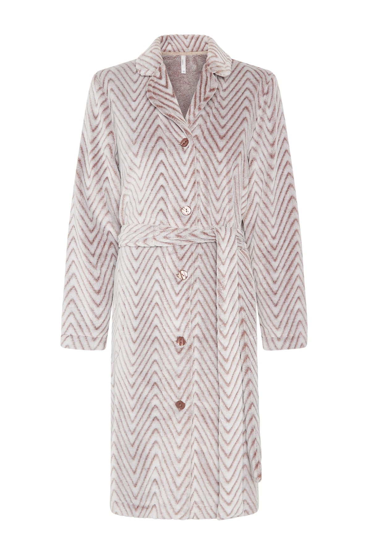 Bata corta de invierno jacquard espiga marrón con cinturón