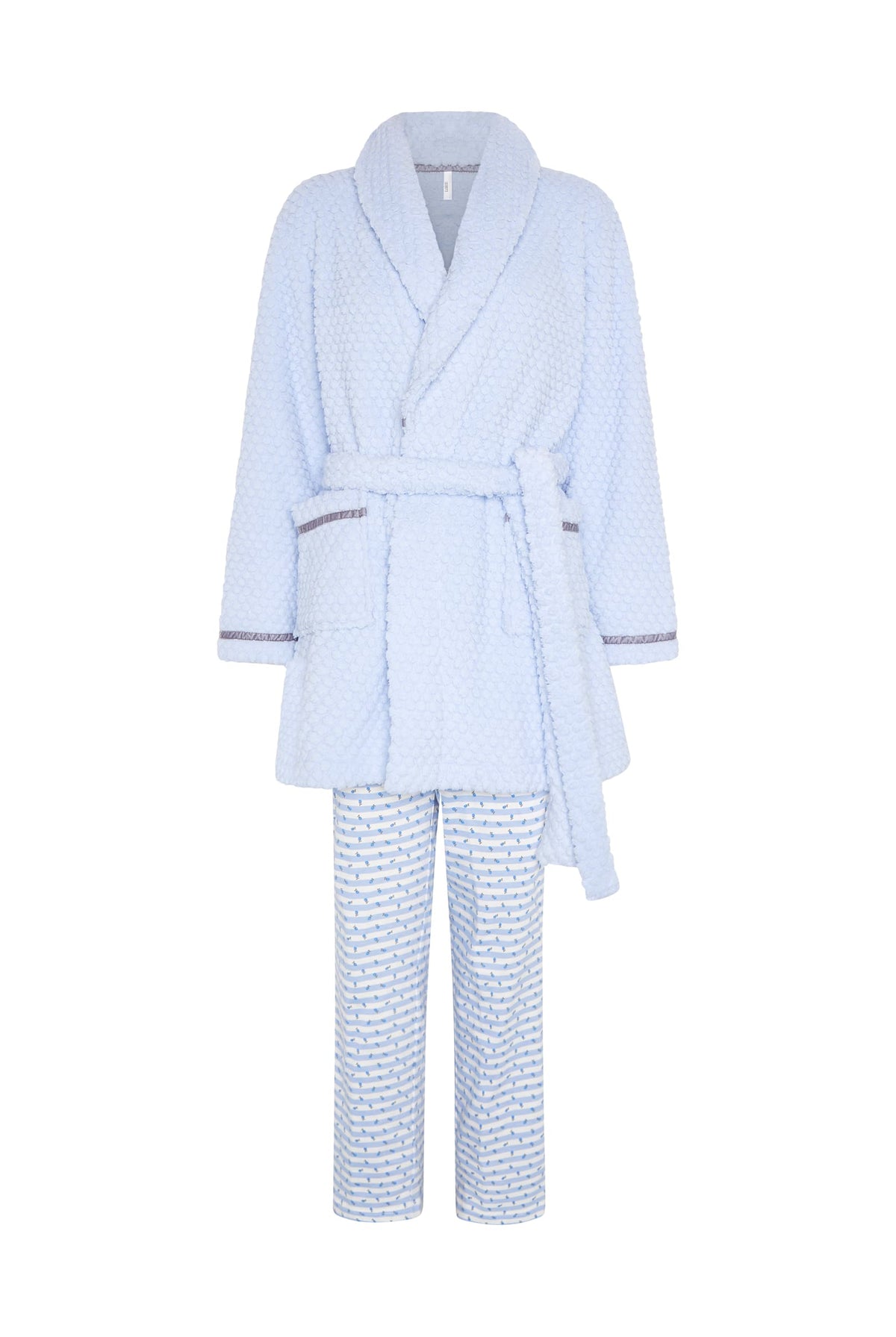 Bata cruzada de invierno jacquard celeste de topos