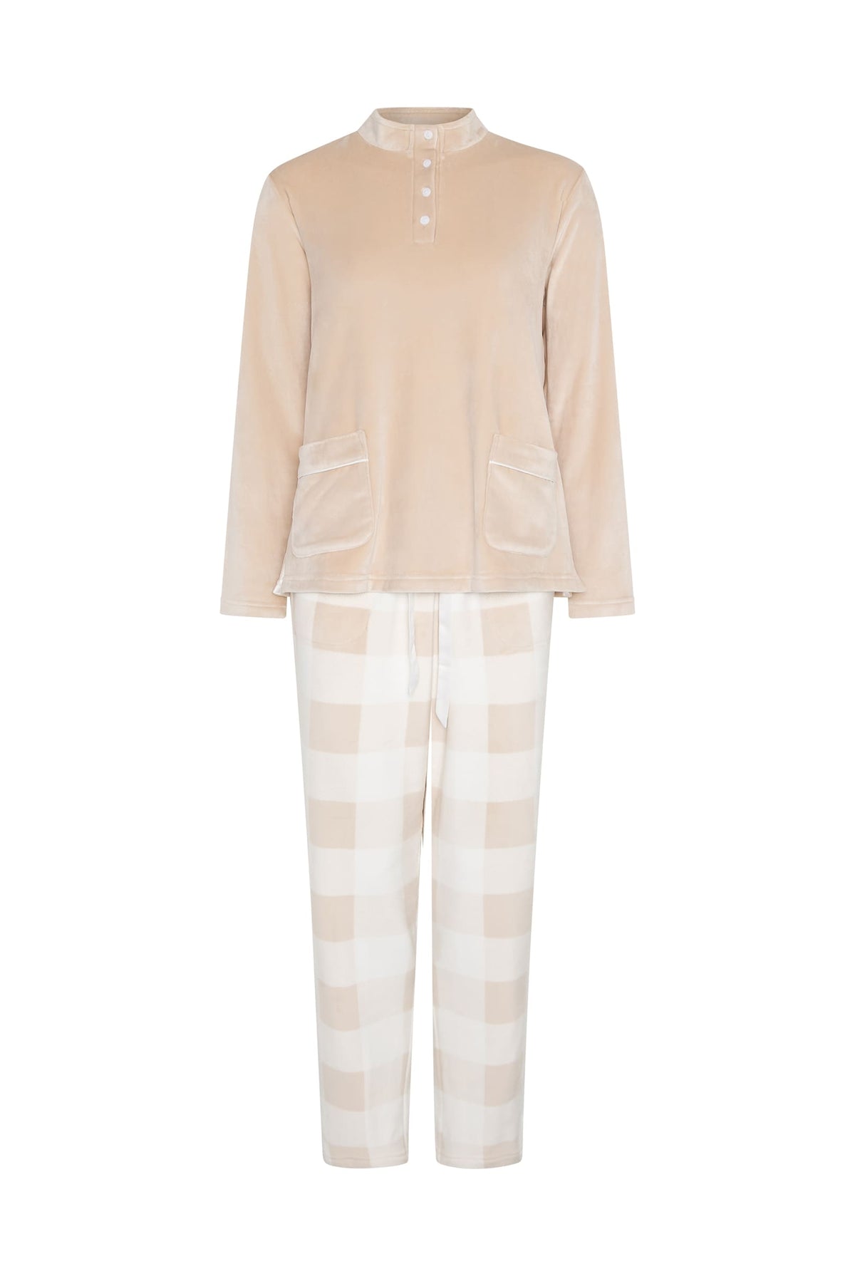 Pijama de invierno manga larga micropolar camel de cuadros