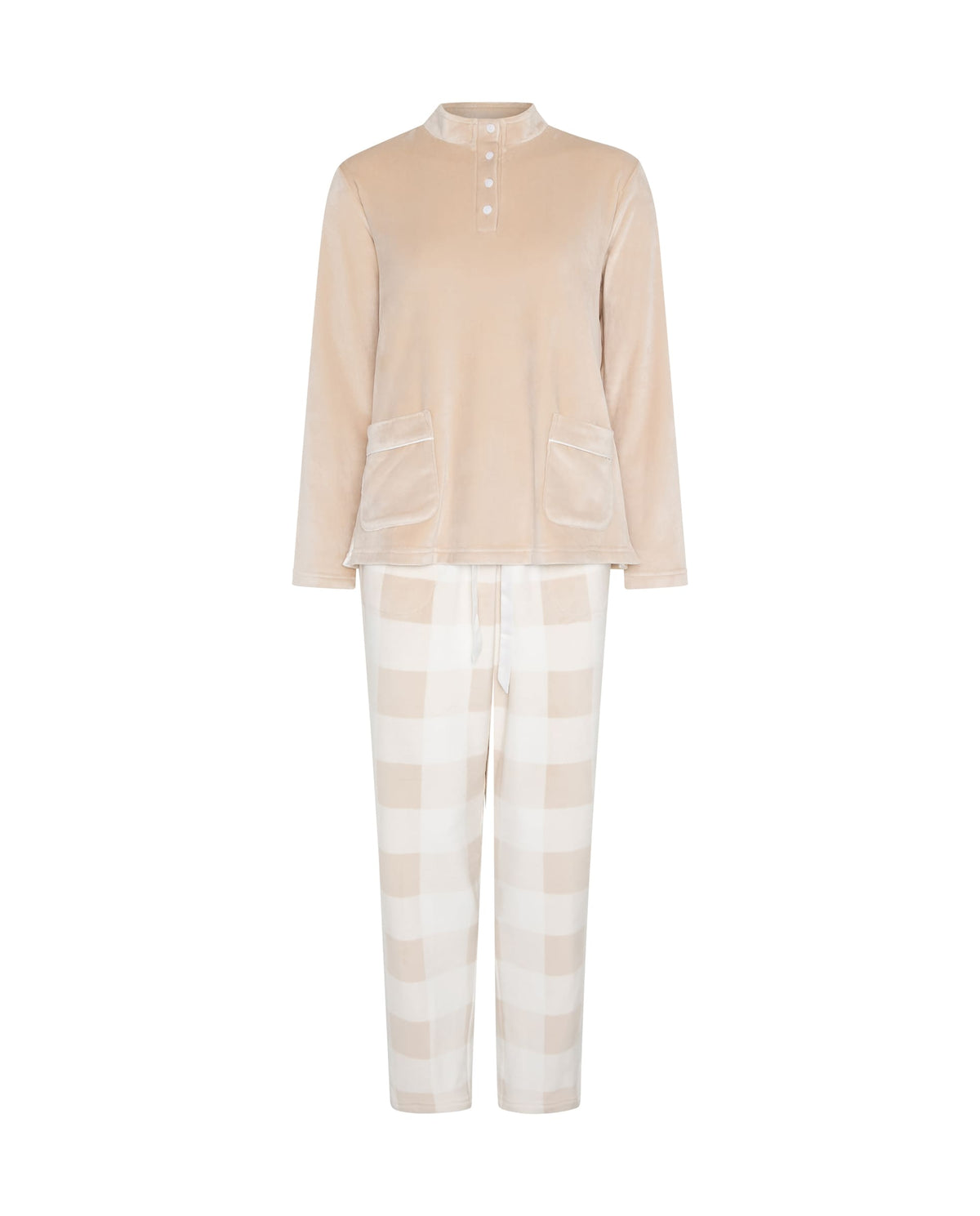 Pijama de invierno manga larga micropolar camel de cuadros