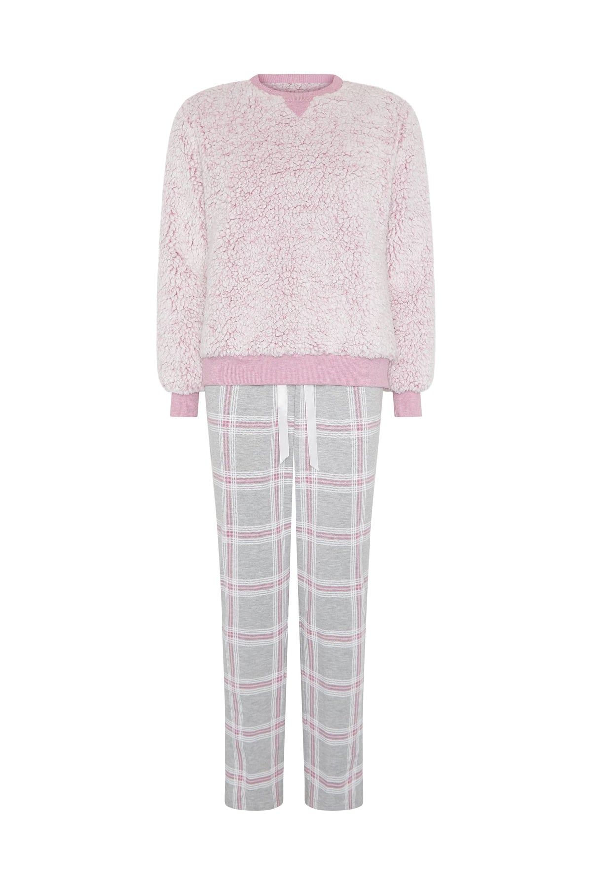 Pijama de invierno manga larga borreguillo malva de cuadros