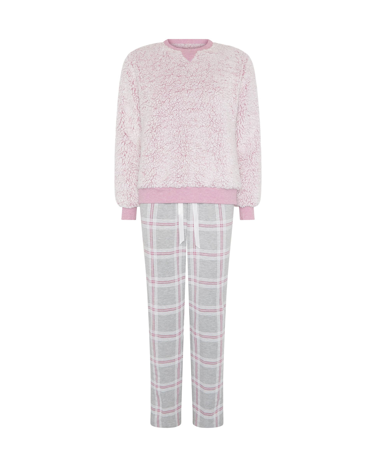Pijama de invierno manga larga borreguillo malva de cuadros