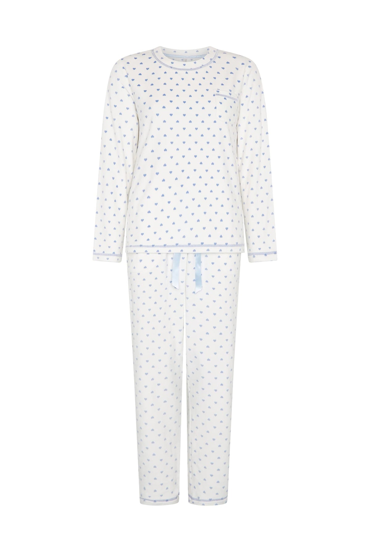 Pijama de invierno manga larga micropolar azul de corazones