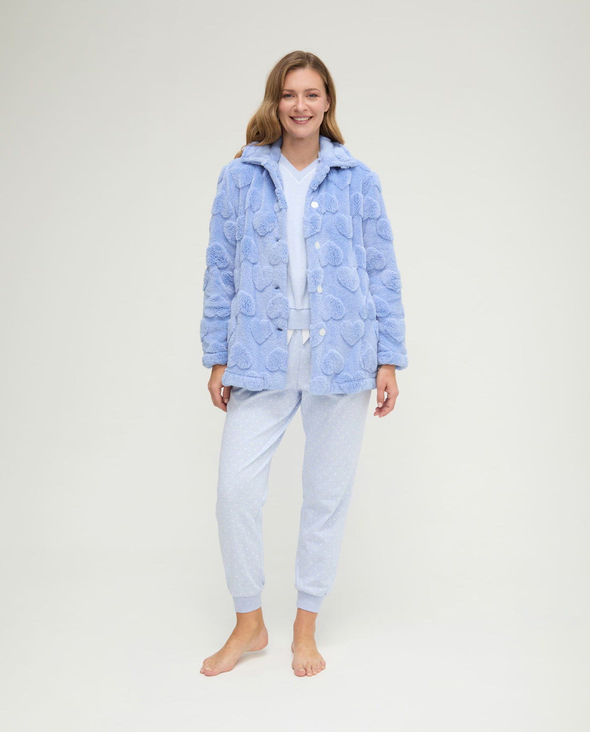 Conjunto pijama y bata de invierno vigoré azul de corazones