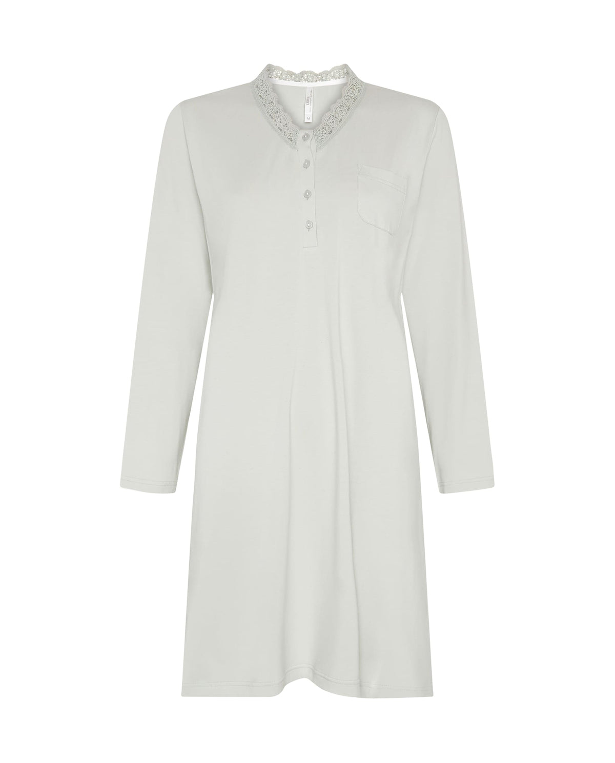 Camisón de invierno manga larga verde cuello pico con puntilla