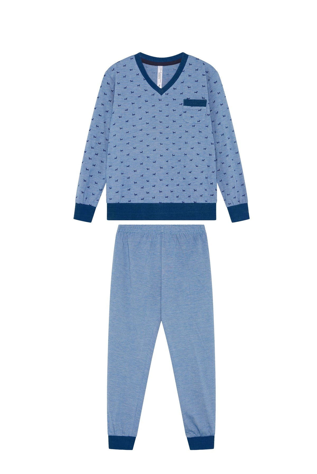 Pijama de niño de invierno manga larga azul de perritos