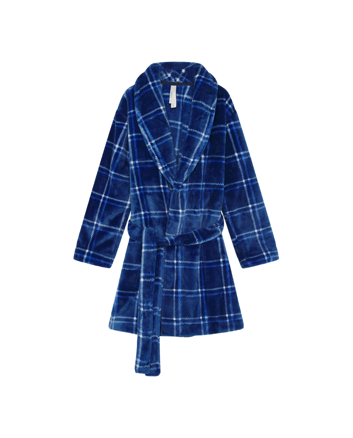 Bata de niño de invierno de cuadros azul con cinturón
