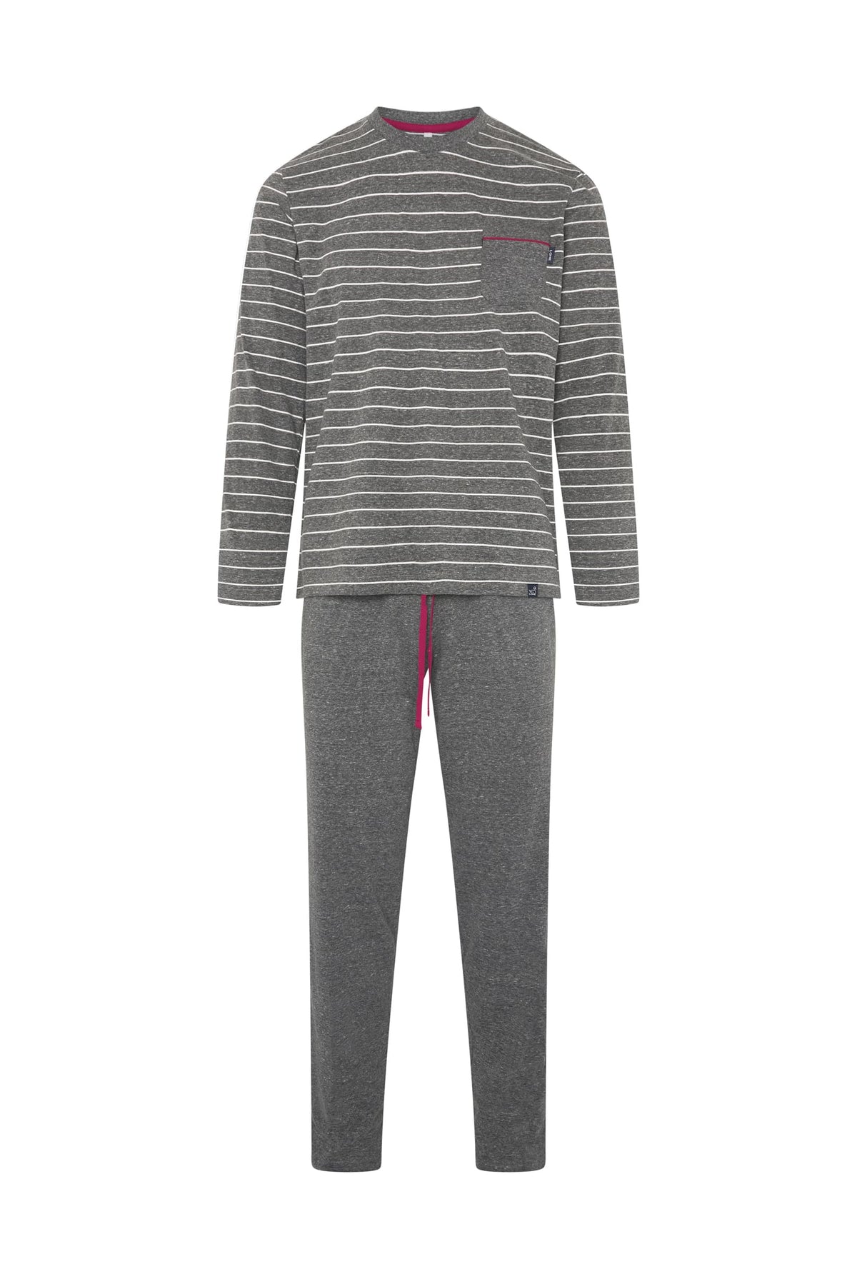 Pijama de hombre de invierno manga larga gris de rayas cuello redondo