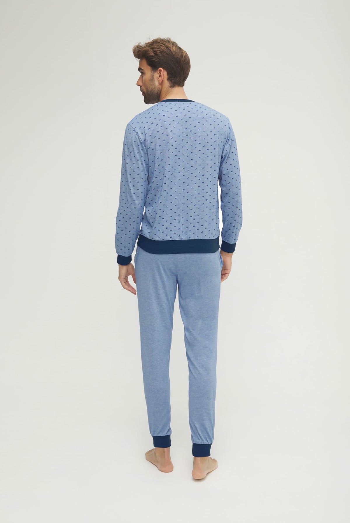Pijama de hombre de invierno manga larga azul de perritos