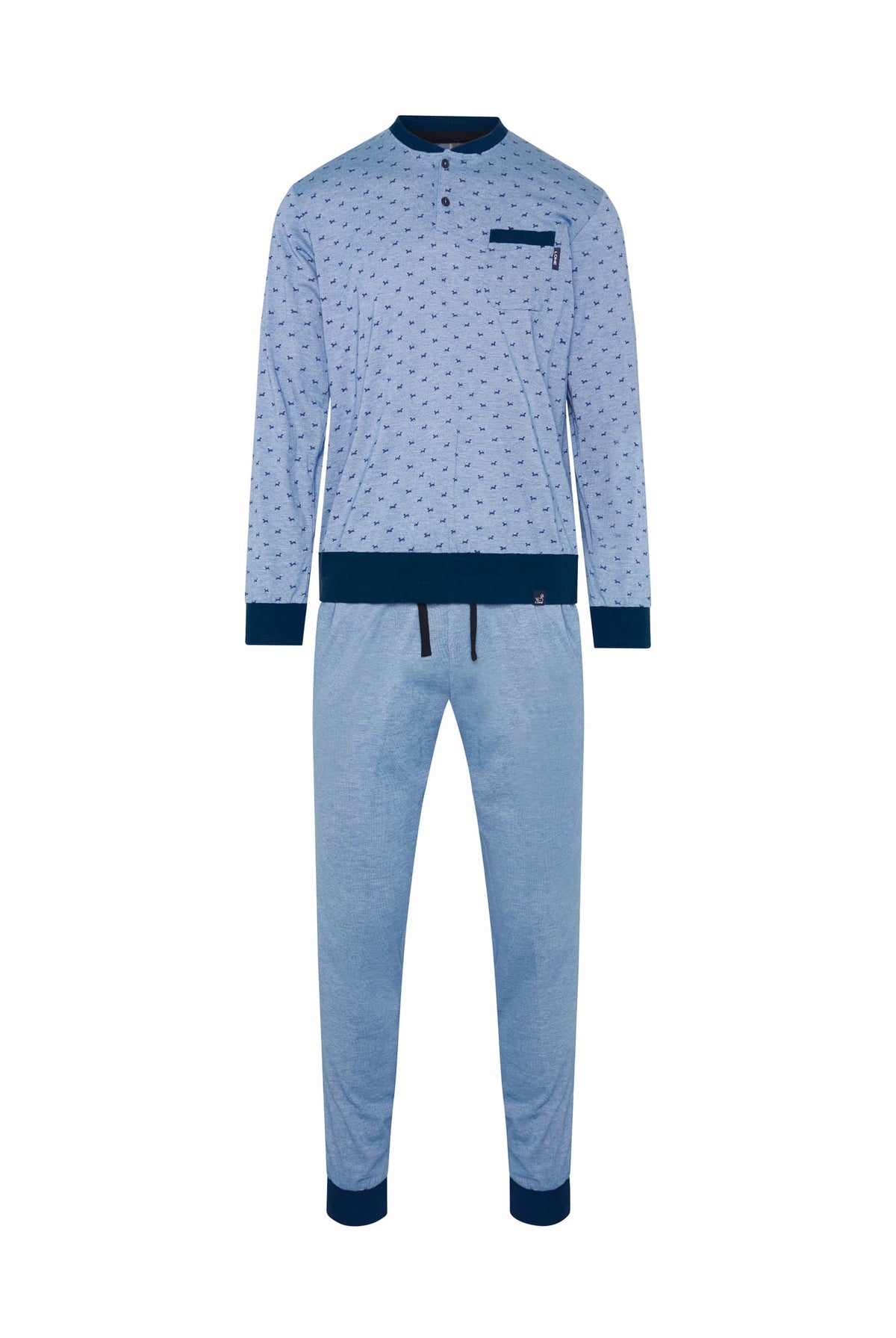 Pijama de hombre de invierno manga larga azul de perritos