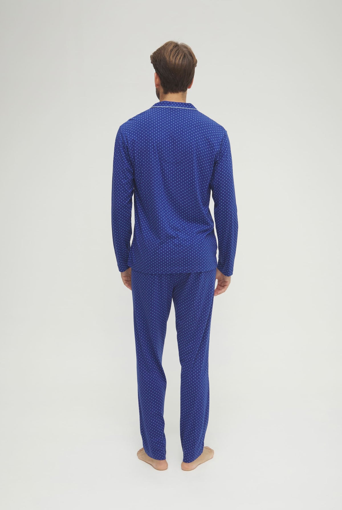 Pijama de hombre de invierno manga larga abierto azul corbatero