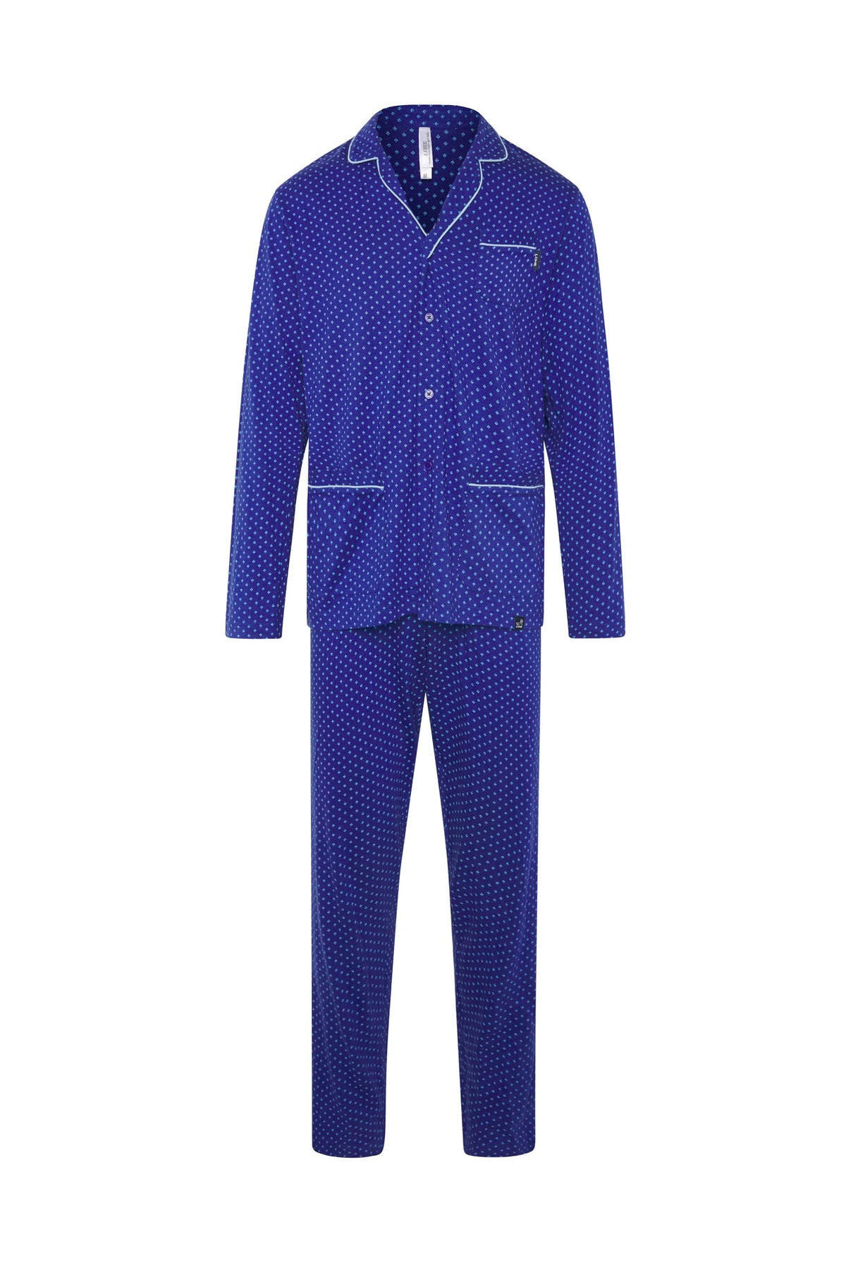 Pijama de hombre de invierno manga larga abierto azul corbatero