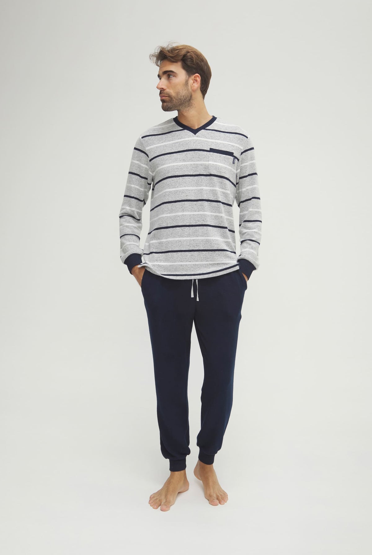 Pijama de hombre de invierno manga larga vigoré marino de rayas