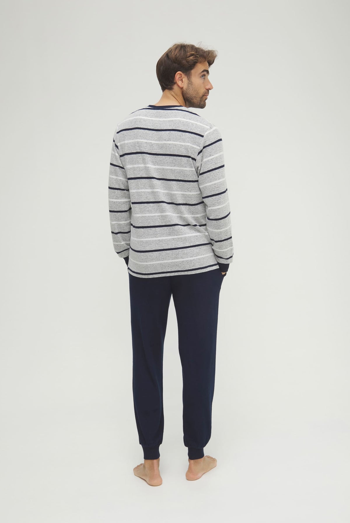 Pijama de hombre de invierno manga larga vigoré marino de rayas