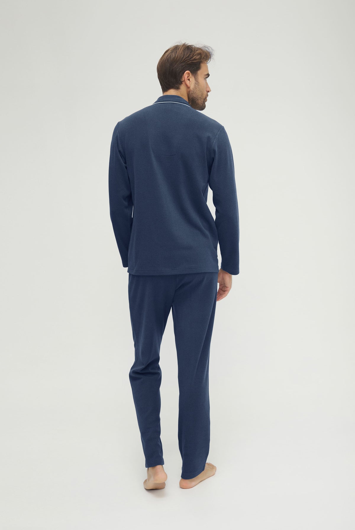 Pijama de hombre de invierno manga larga abierto gris con vivo