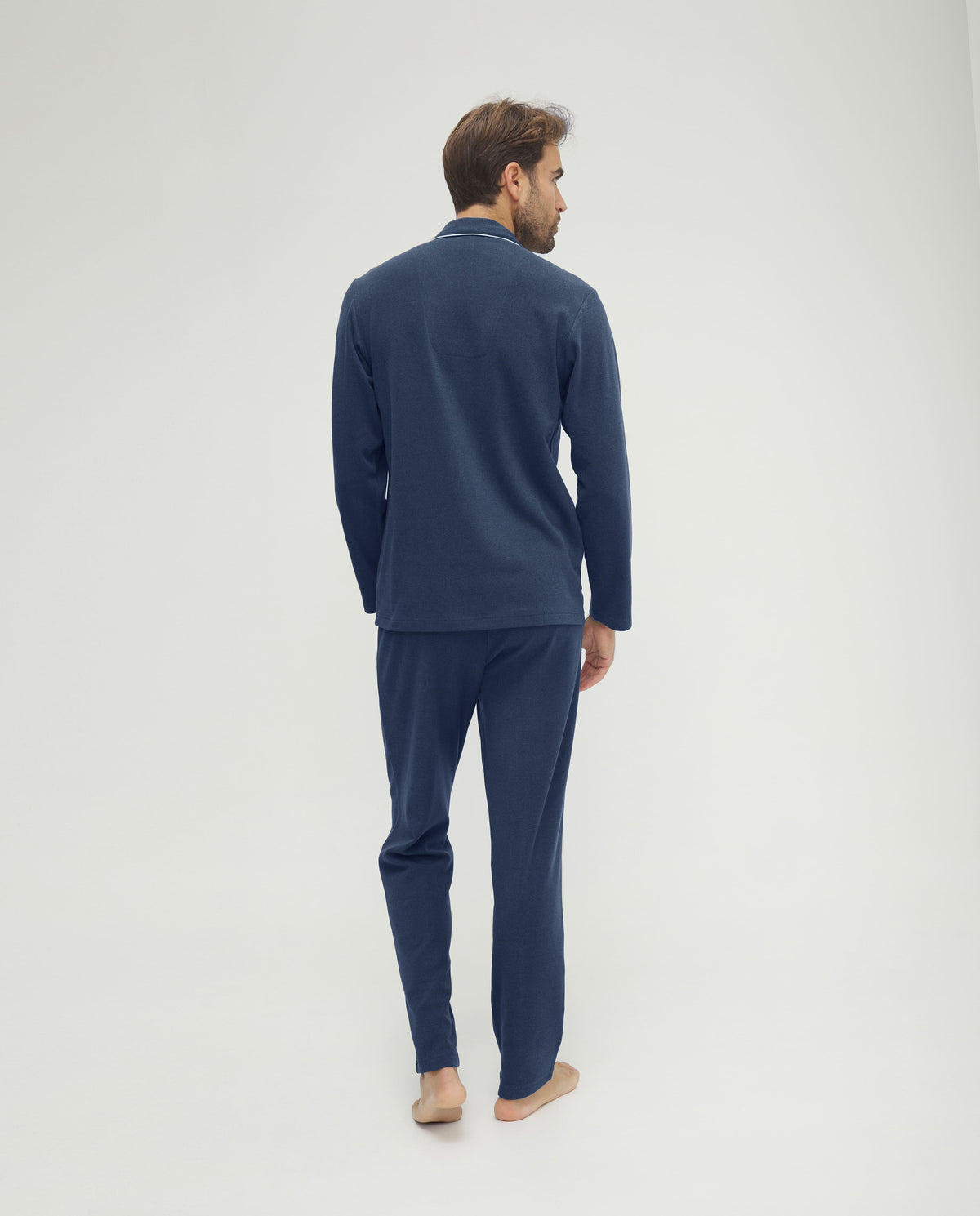 Pijama de hombre de invierno manga larga abierto gris con vivo