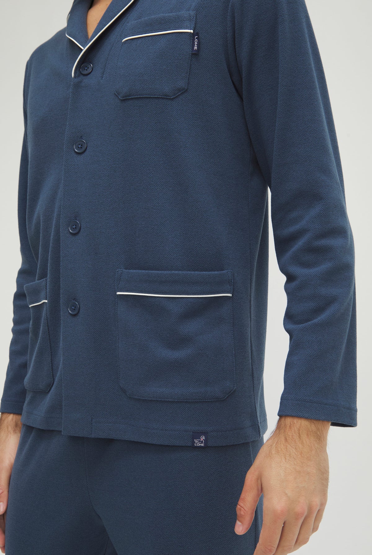 Pijama de hombre de invierno manga larga abierto gris con vivo
