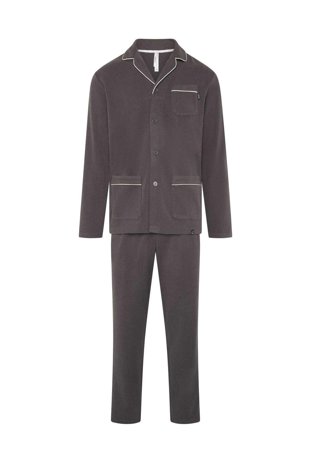 Pijama de hombre de invierno manga larga abierto gris con vivo