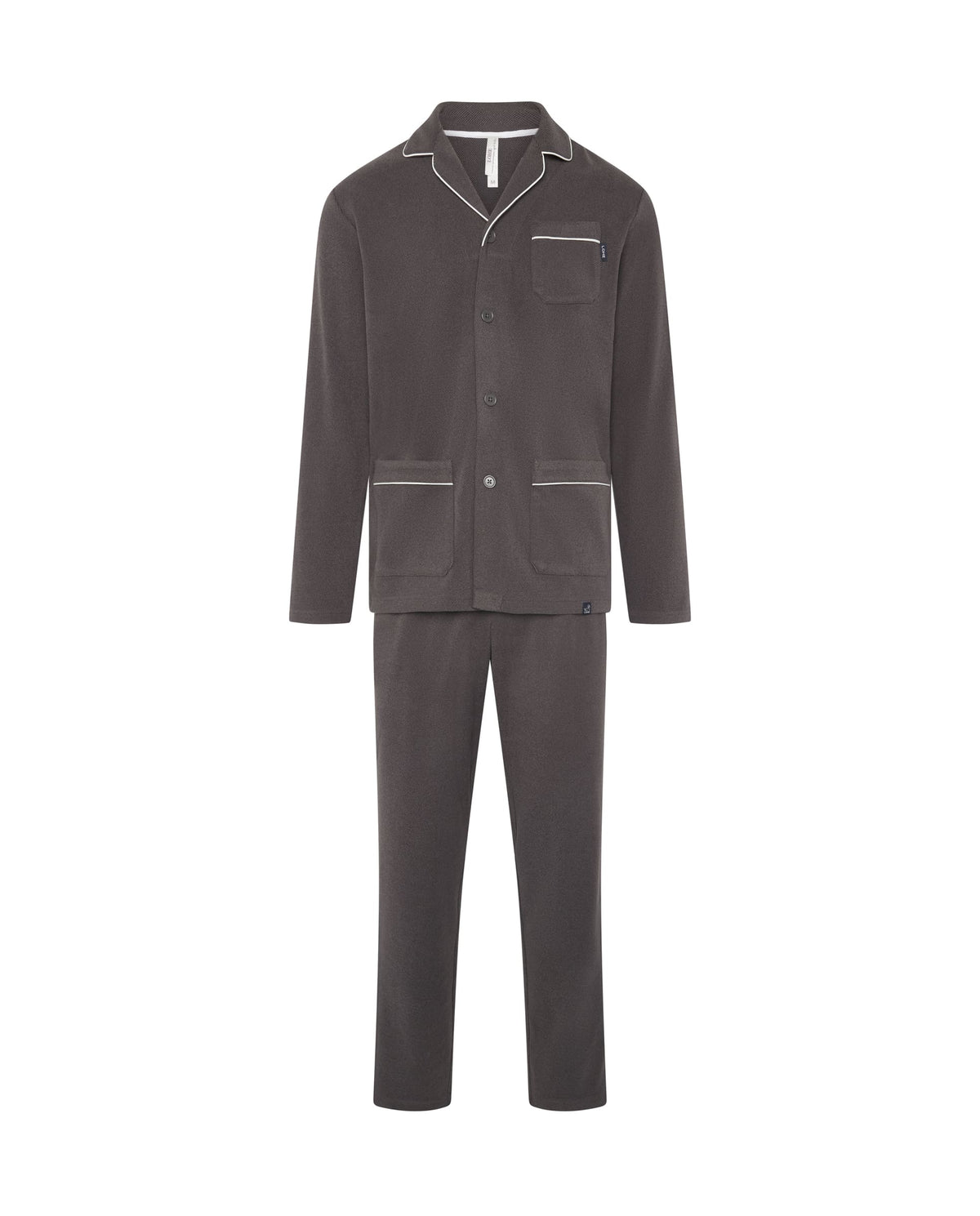 Pijama de hombre de invierno manga larga abierto gris con vivo