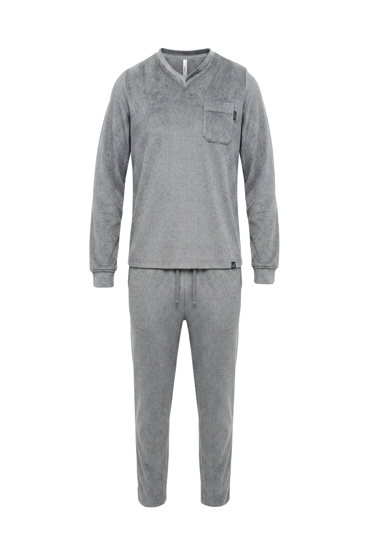 Pijama de hombre de invierno manga larga vigoré gris cuello pico