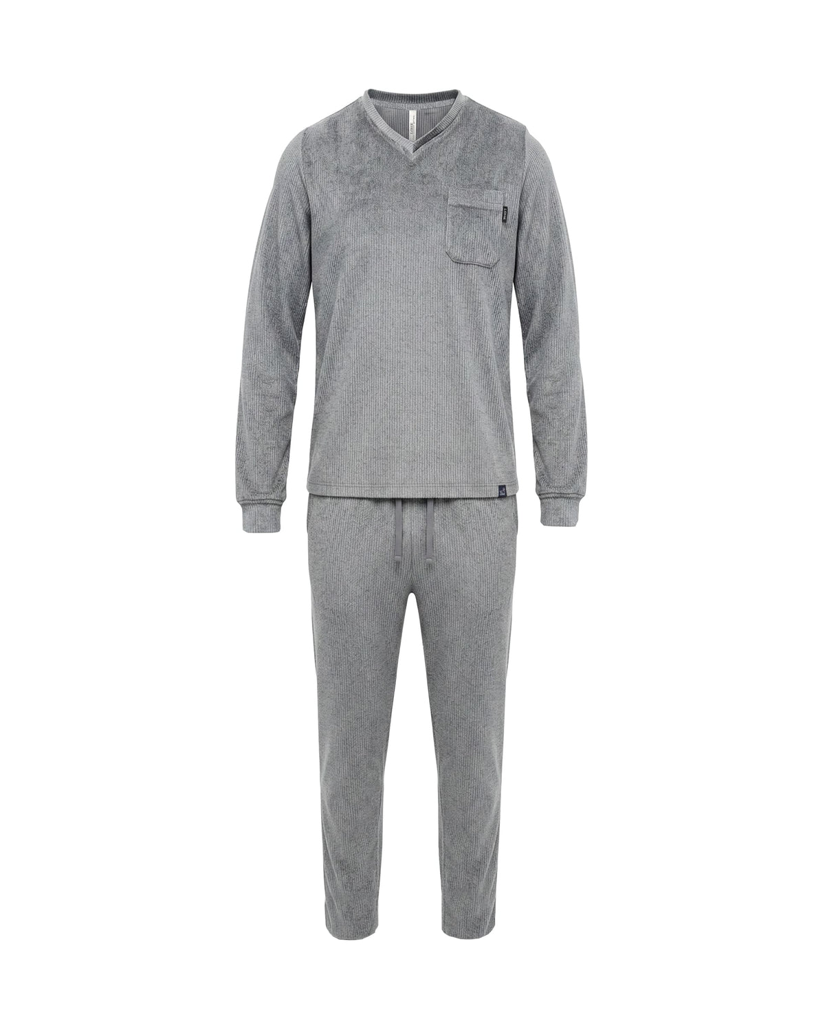 Pijama de hombre de invierno manga larga vigoré gris cuello pico